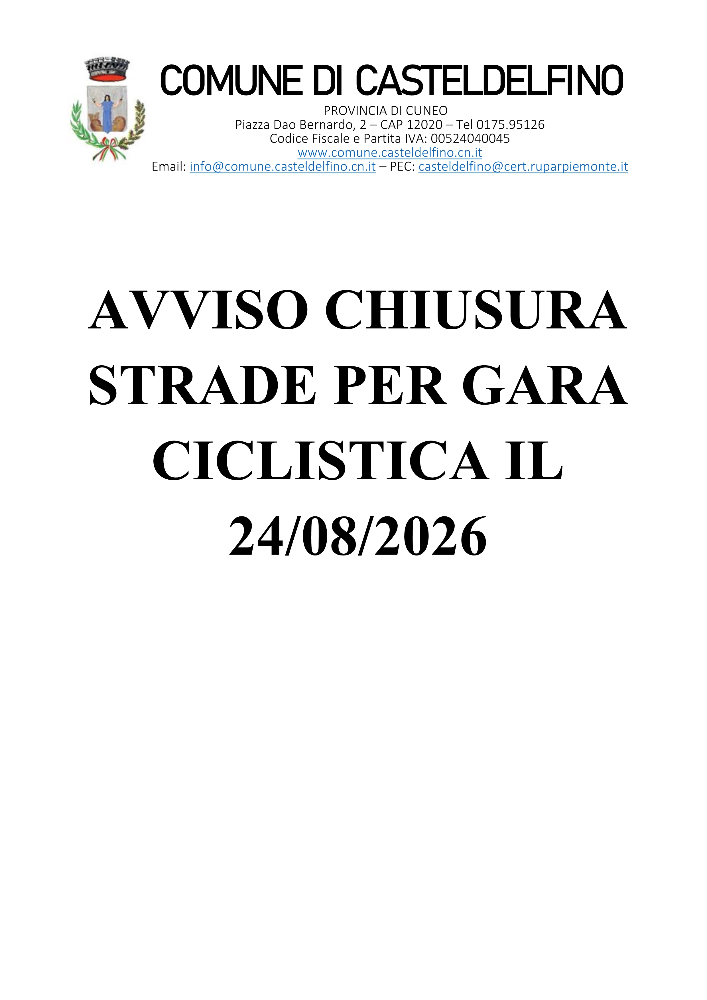 Avviso chiusura strade
